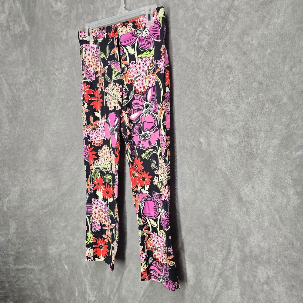Lilly Pulitzer Women Size 4 Floral Print Crop Pants Black Pink Multicolor Preppy - Picture 3 of 9